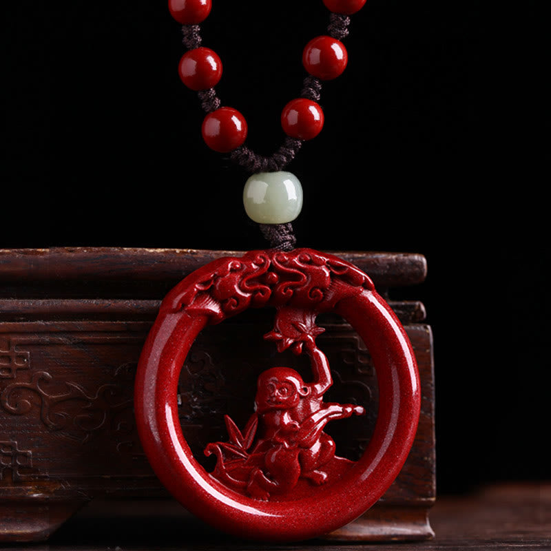 KarmaRipple's Chinese Zodiac Cinnabar Hetian Jade Peace Buckle Calm Pendant Necklace p18