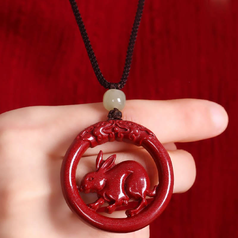KarmaRipple's Chinese Zodiac Cinnabar Hetian Jade Peace Buckle Calm Pendant Necklace p31