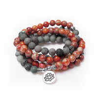 KarmaRipple's 108 Mala Beadwork Authentic Stone Sea Sediment Jasper Lotus Protection Bracelet