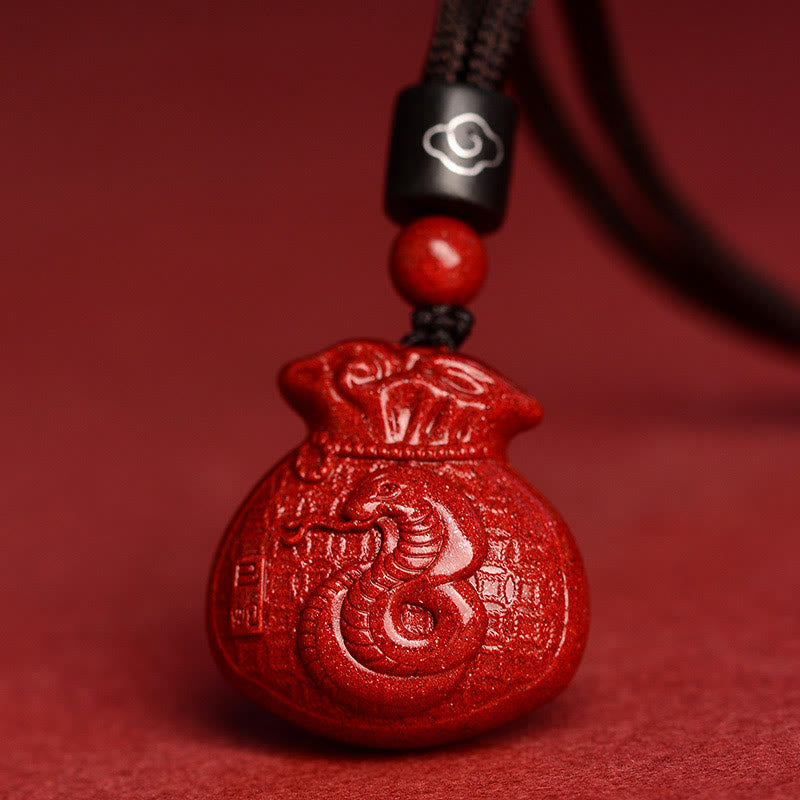 KarmaRipple's Chinese Zodiac Money Bag Shape Cinnabar Calm Pendant Necklace p1