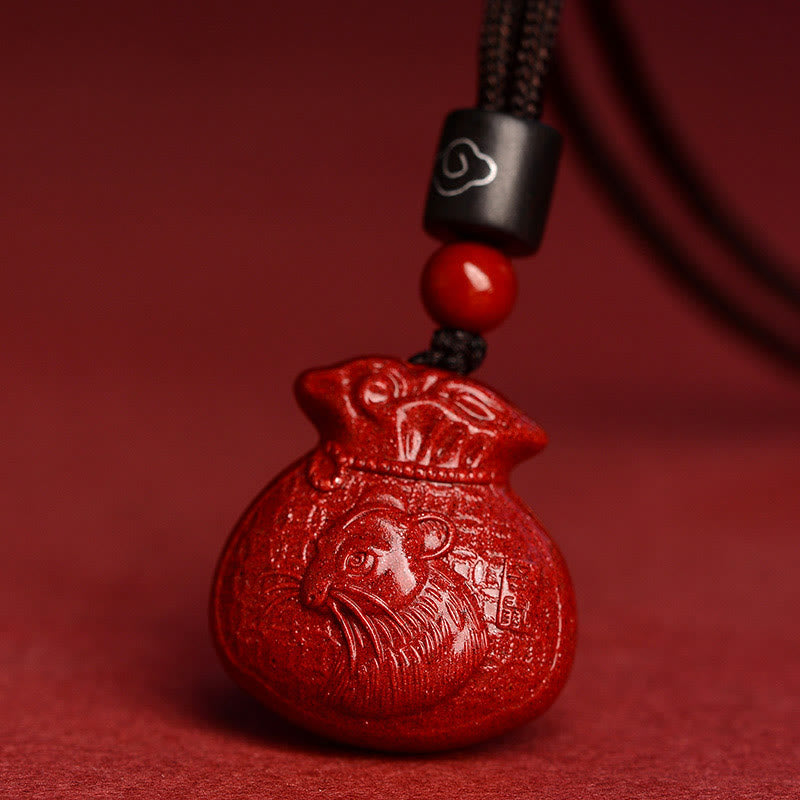 KarmaRipple's Chinese Zodiac Money Bag Shape Cinnabar Calm Pendant Necklace p2