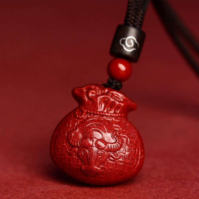 KarmaRipple's Chinese Zodiac Money Bag Shape Cinnabar Calm Pendant Necklace p3