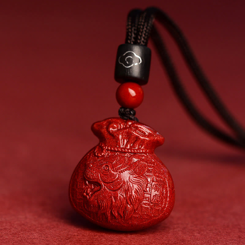 KarmaRipple's Chinese Zodiac Money Bag Shape Cinnabar Calm Pendant Necklace p4
