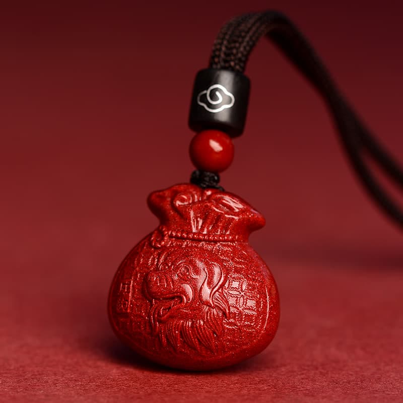KarmaRipple's Chinese Zodiac Money Bag Shape Cinnabar Calm Pendant Necklace p11