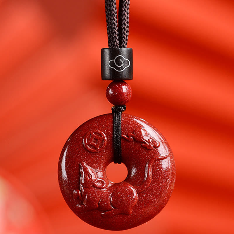KarmaRipple's Chinese Zodiac Cinnabar Peace Buckle Calm Pendant Necklace p3