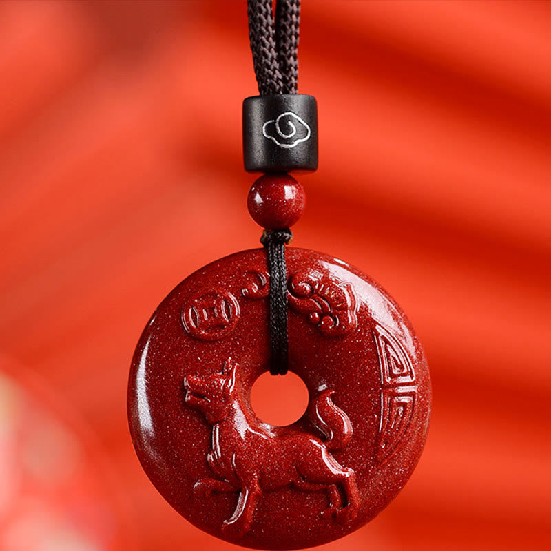 KarmaRipple's Chinese Zodiac Cinnabar Peace Buckle Calm Pendant Necklace p22