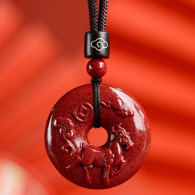KarmaRipple's Chinese Zodiac Cinnabar Peace Buckle Calm Pendant Necklace p16