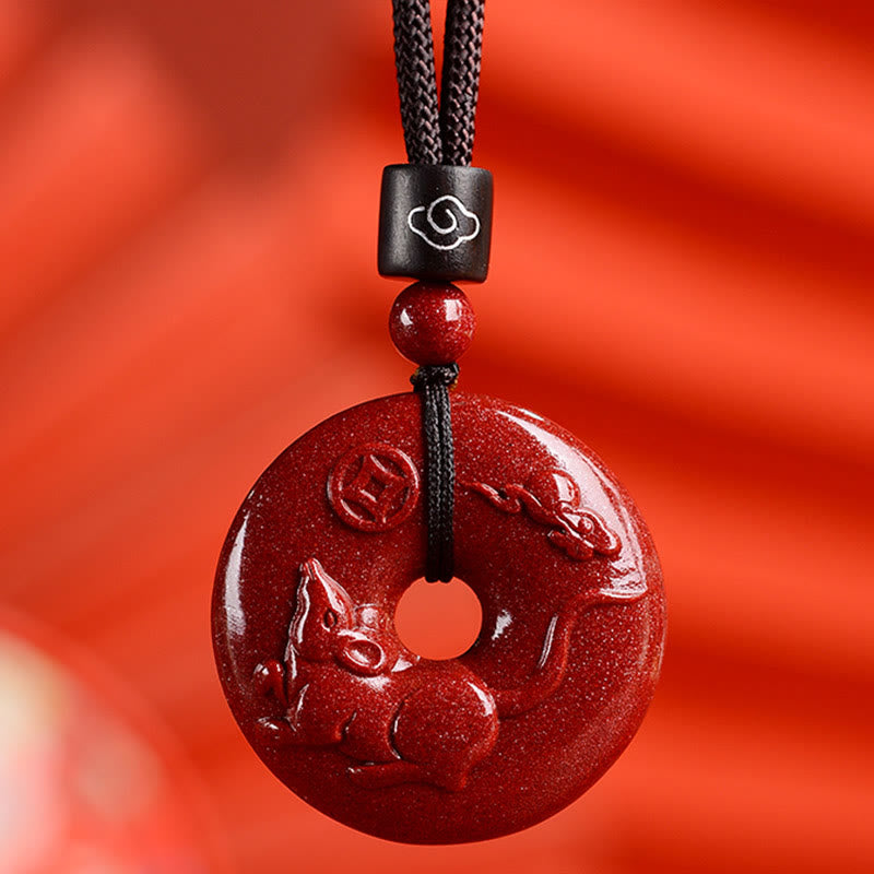 KarmaRipple's Chinese Zodiac Cinnabar Peace Buckle Calm Pendant Necklace p45