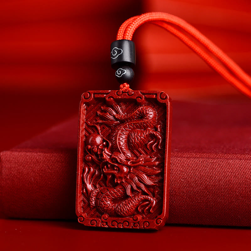 KarmaRipple's Chinese Zodiac Cinnabar Rectangle Calm Pendant Necklace p6