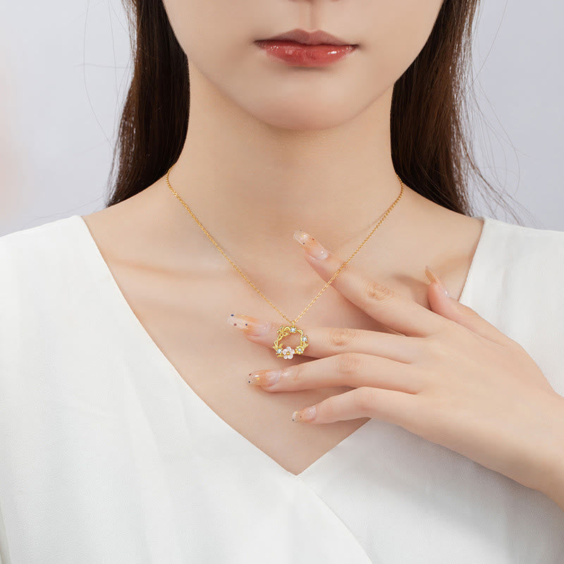 KarmaRipple's 925 Sterling Silver Cubic Zirconia Shell Butterfly Peach Blossom Blessing Pendant Necklace p9