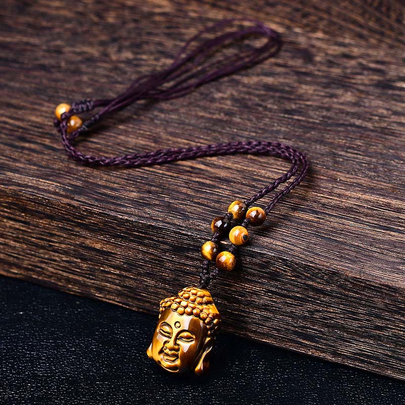 KarmaRipple's Tiger Eye String Buddha Head Courage Pendant Necklace p18