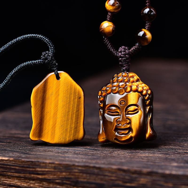 KarmaRipple's Tiger Eye String Buddha Head Courage Pendant Necklace p19