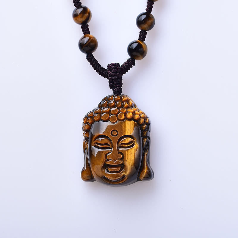 KarmaRipple's Tiger Eye String Buddha Head Courage Pendant Necklace p20