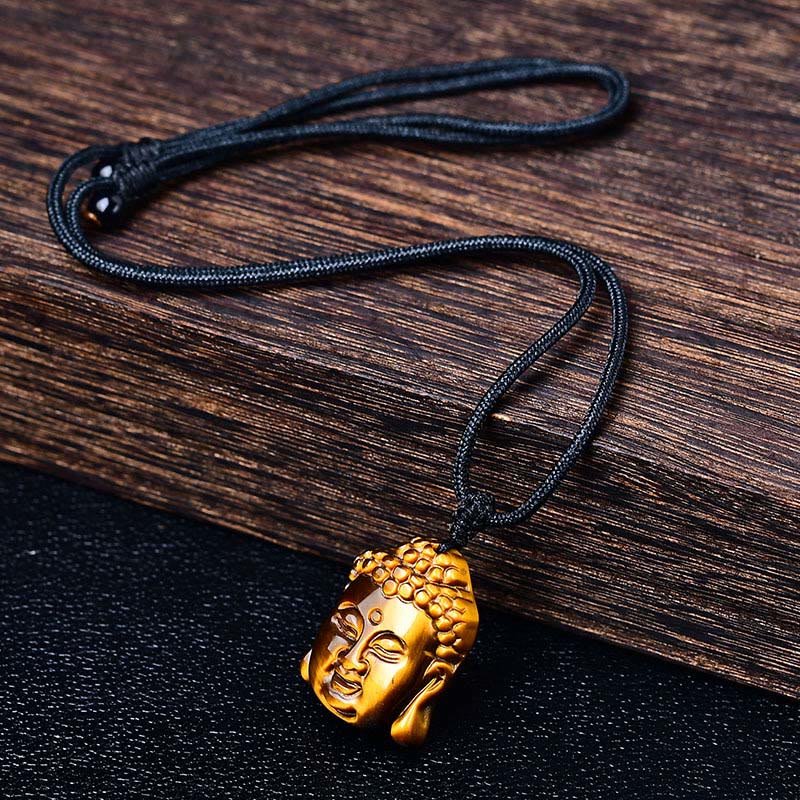 KarmaRipple's Tiger Eye String Buddha Head Courage Pendant Necklace p8