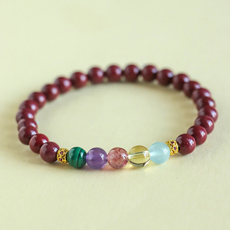 KarmaRipple's Cinnabar Aquamarine Citrine Strawberry Quartz Amethyst Malachite Blessing Bracelet p16