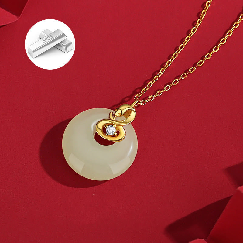 KarmaRipple's 925 Sterling Silver Hetian Jade Year Of The Snake Peace Buckle Blessing Pendant Necklace p2