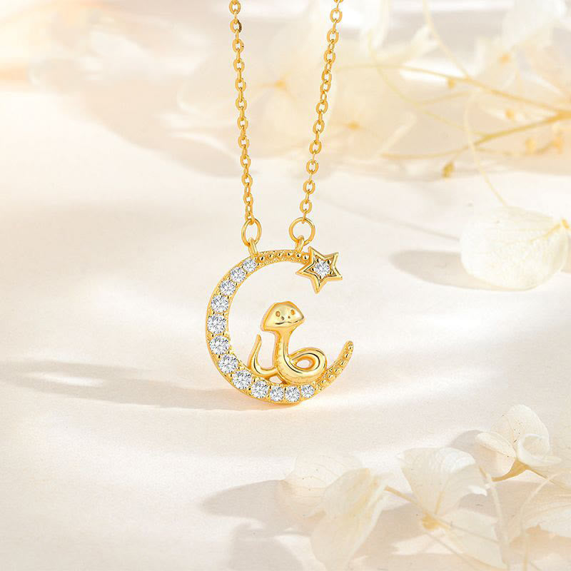 KarmaRipple's 925 Sterling Silver Moon Snake Year Of The Snake Blessing Pendant Necklace p1