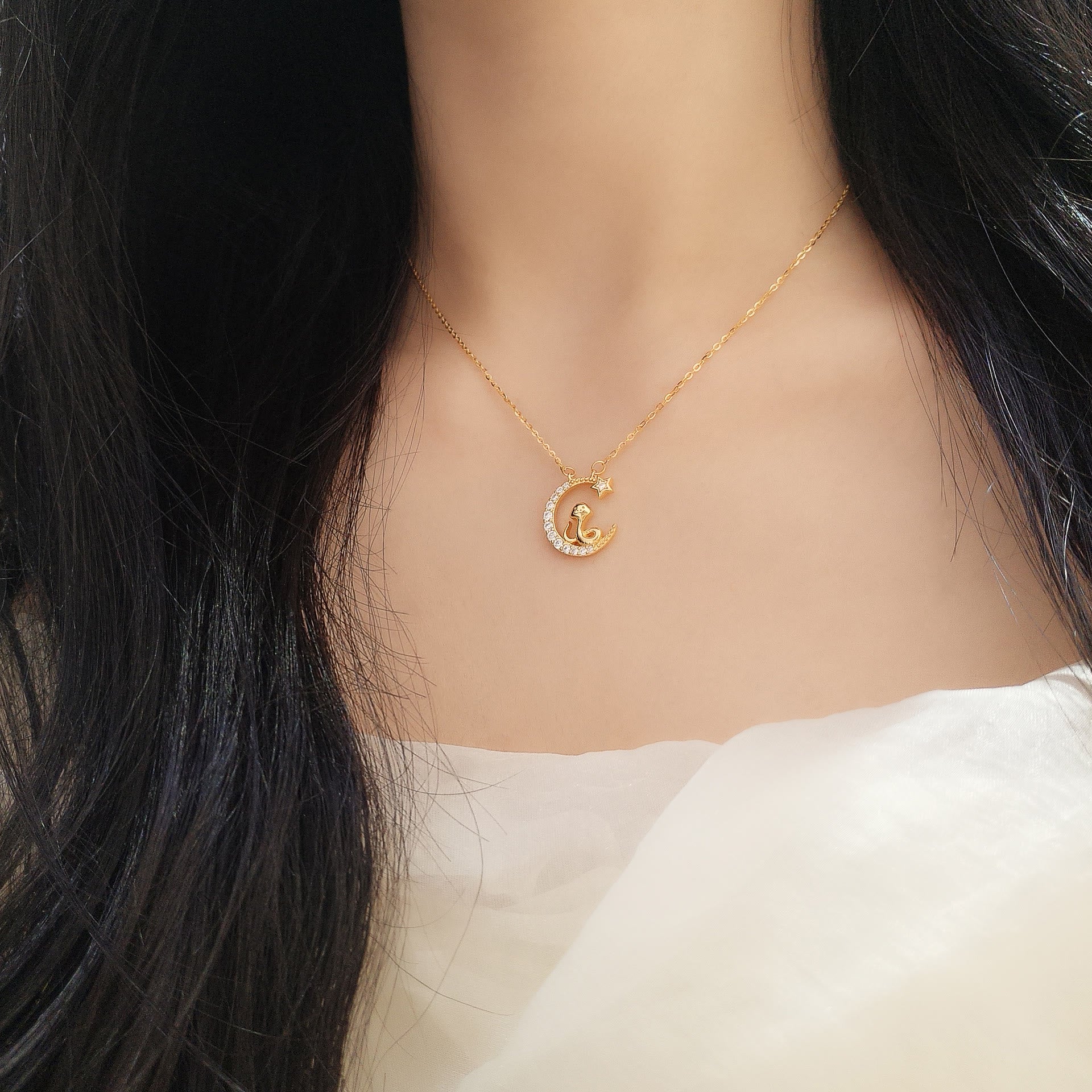 KarmaRipple's 925 Sterling Silver Moon Snake Year Of The Snake Blessing Pendant Necklace p7