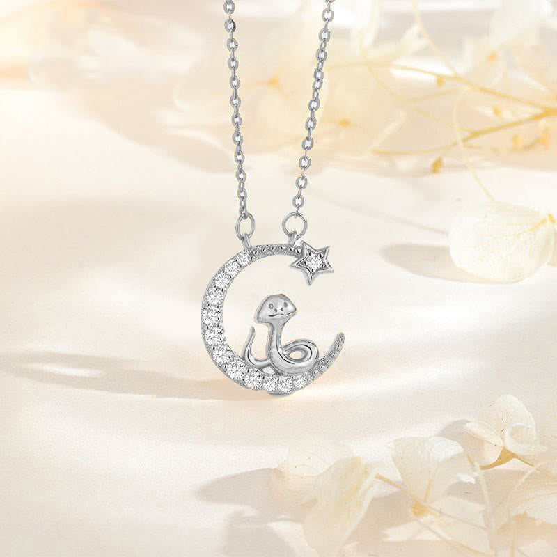 KarmaRipple's 925 Sterling Silver Moon Snake Year Of The Snake Blessing Pendant Necklace p2