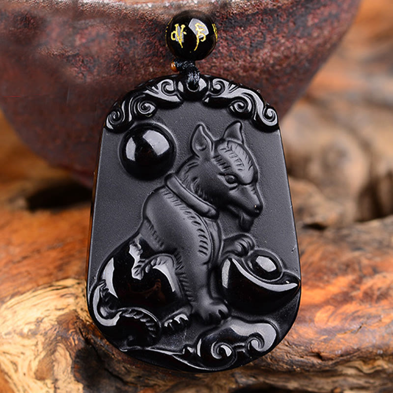 KarmaRipple's Chinese Zodiac Obsidian Purification Fulfilment Pendant Necklace p62