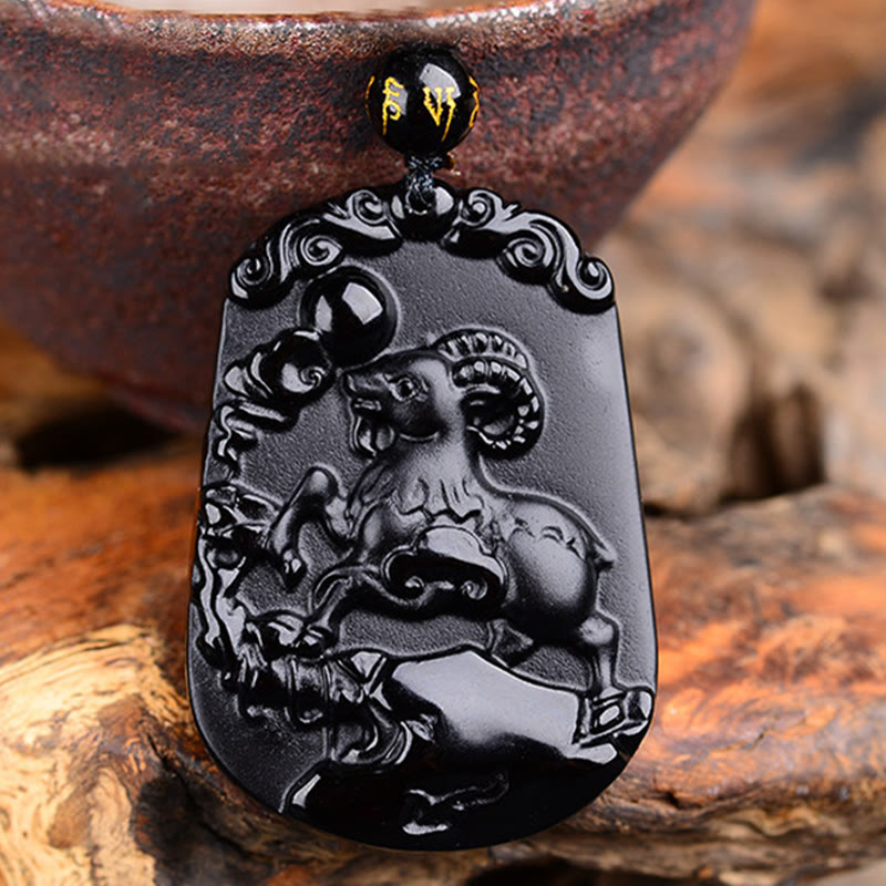 KarmaRipple's Chinese Zodiac Obsidian Purification Fulfilment Pendant Necklace p55