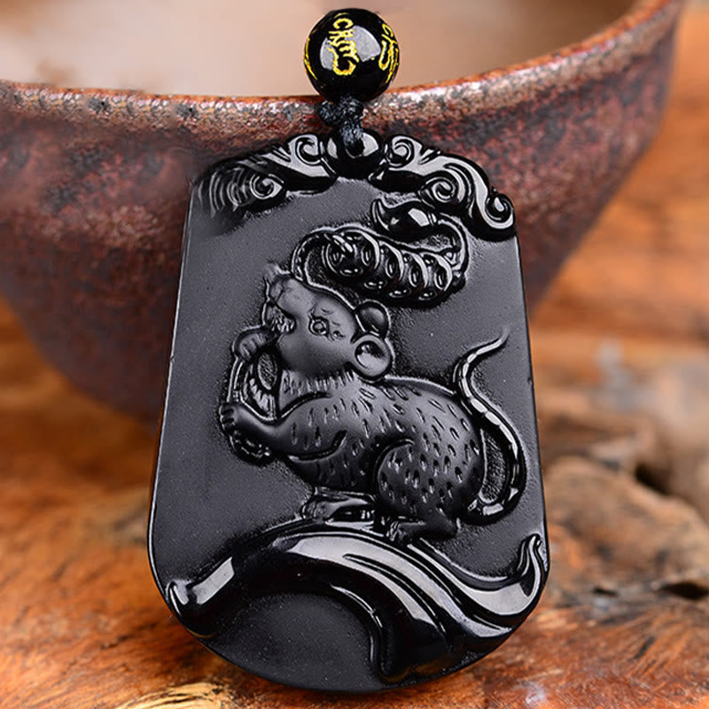 KarmaRipple's Chinese Zodiac Obsidian Purification Fulfilment Pendant Necklace p2