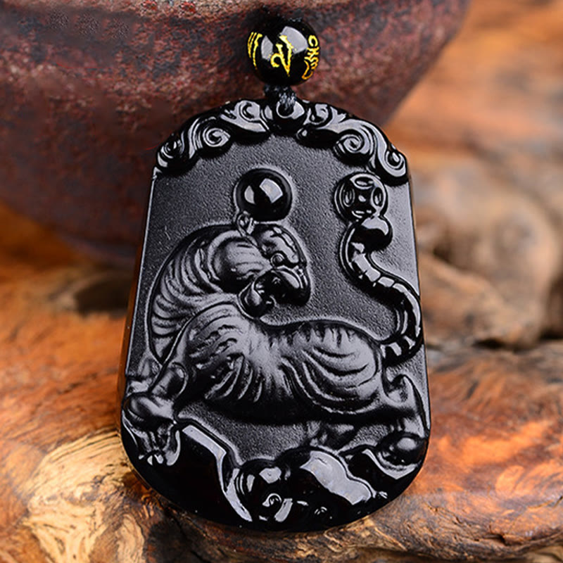 KarmaRipple's Chinese Zodiac Obsidian Purification Fulfilment Pendant Necklace p48