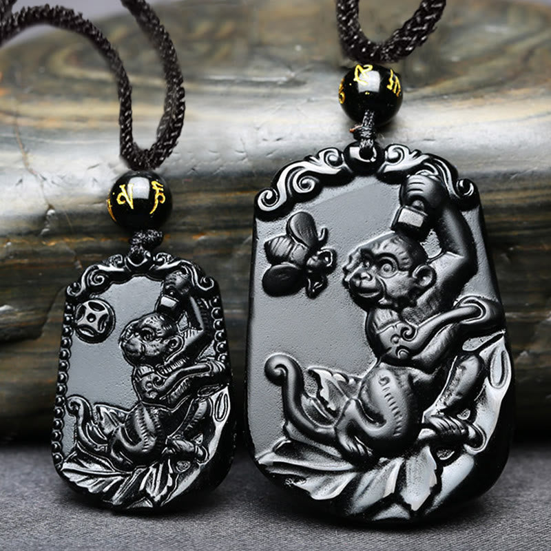KarmaRipple's Chinese Zodiac Obsidian Purification Fulfilment Pendant Necklace p35