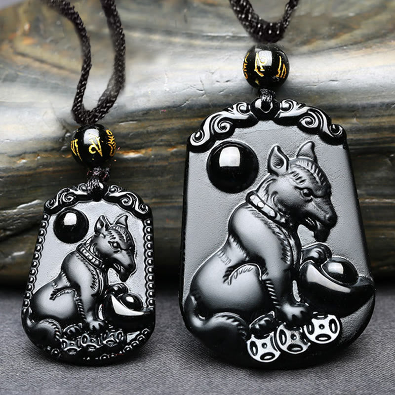 KarmaRipple's Chinese Zodiac Obsidian Purification Fulfilment Pendant Necklace p37