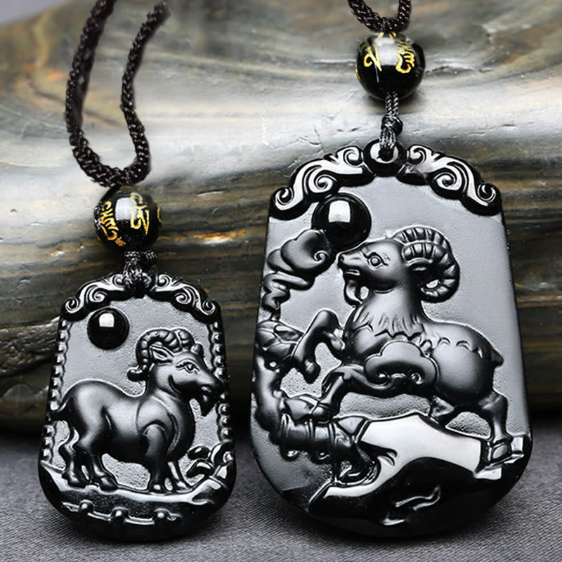 KarmaRipple's Chinese Zodiac Obsidian Purification Fulfilment Pendant Necklace p34