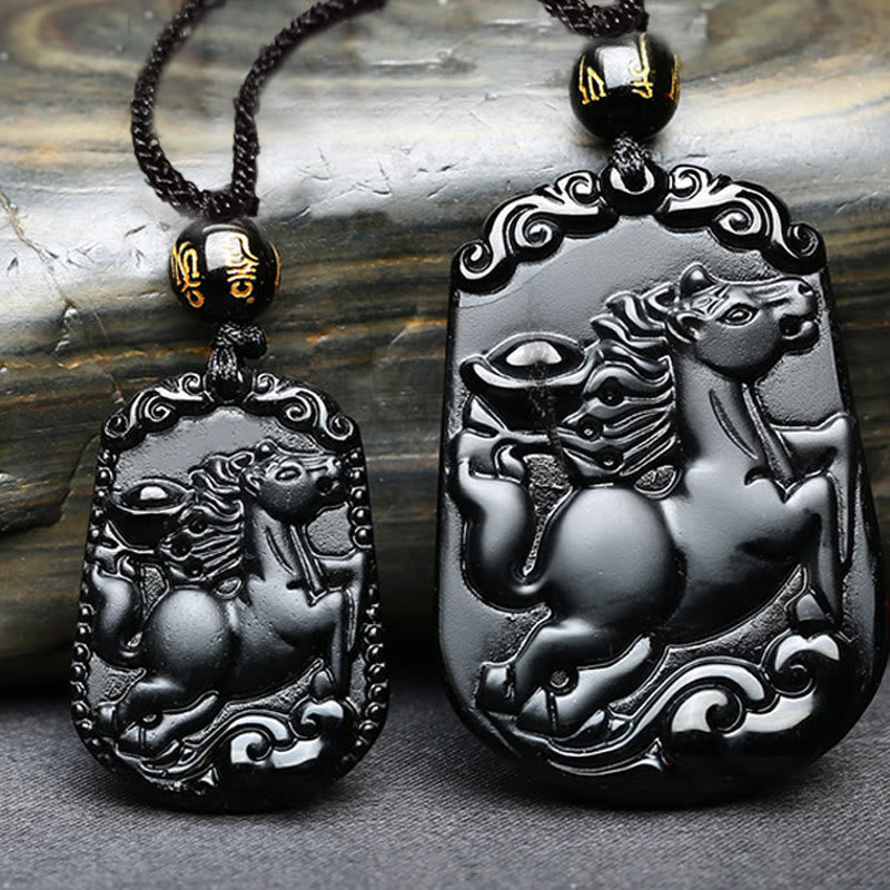 KarmaRipple's Chinese Zodiac Obsidian Purification Fulfilment Pendant Necklace p33