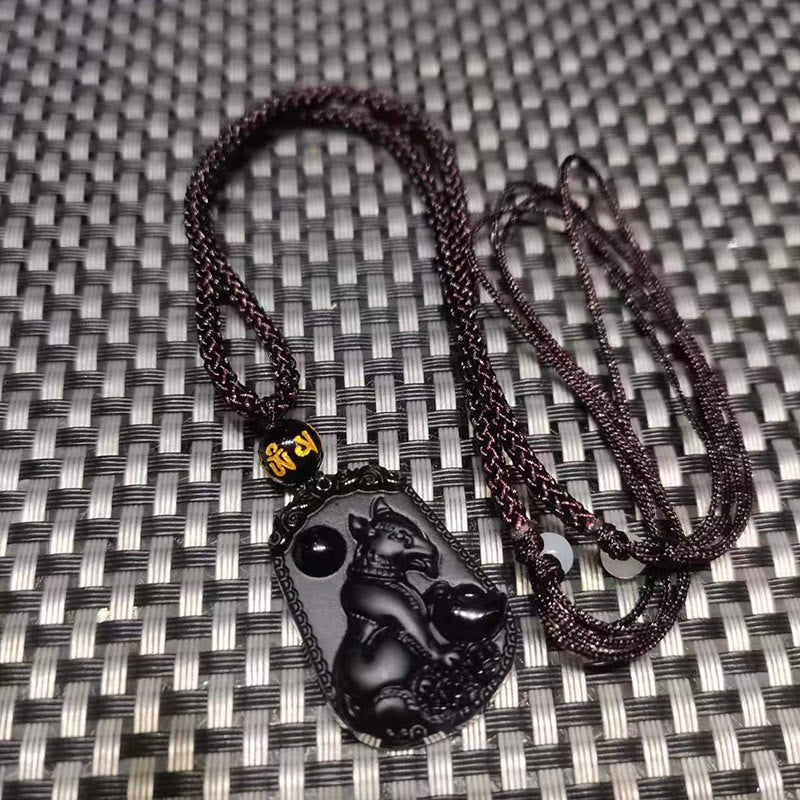 KarmaRipple's Chinese Zodiac Obsidian Purification Fulfilment Pendant Necklace p38