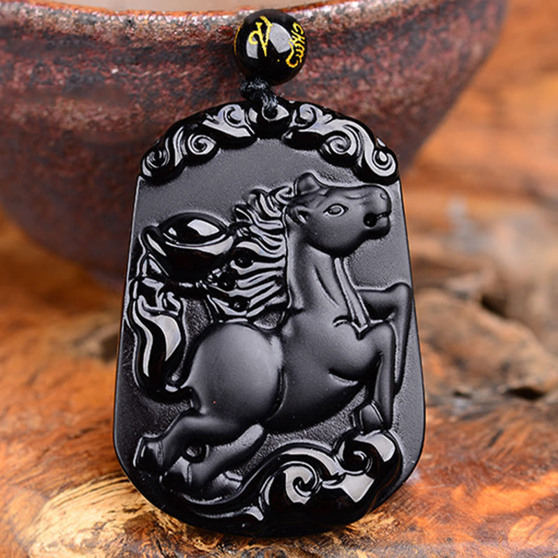 KarmaRipple's Chinese Zodiac Obsidian Purification Fulfilment Pendant Necklace p53