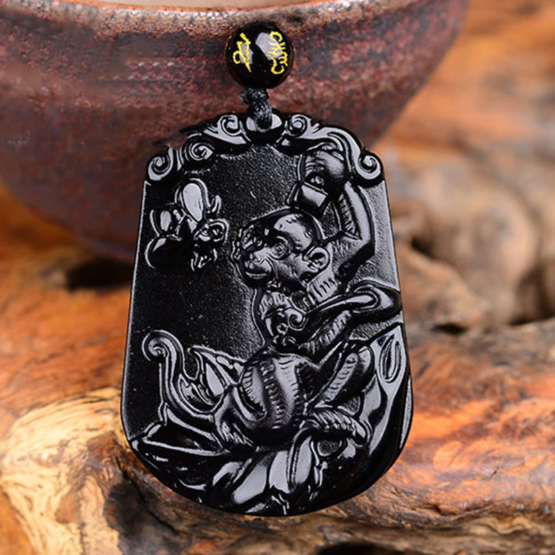 KarmaRipple's Chinese Zodiac Obsidian Purification Fulfilment Pendant Necklace p58