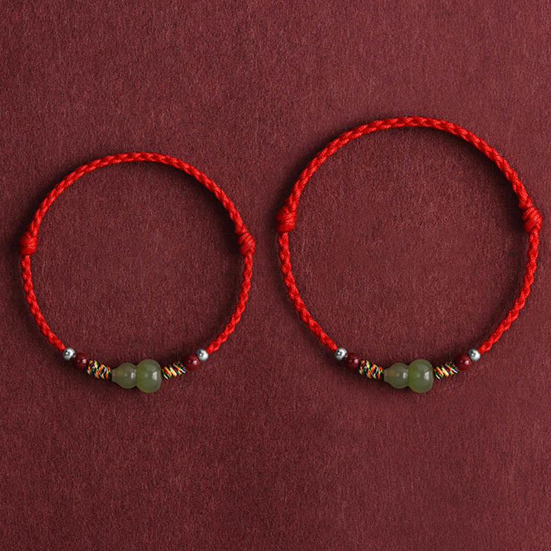 KarmaRipple's Authentic Hetian Jade Gourd Protection Fortune Woven Bracelet Anklet p12