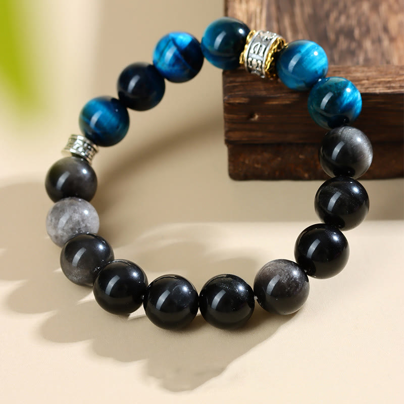 KarmaRipple's Blue Tiger Eye Silver Sheen Obsidian Strength Bracelet p2