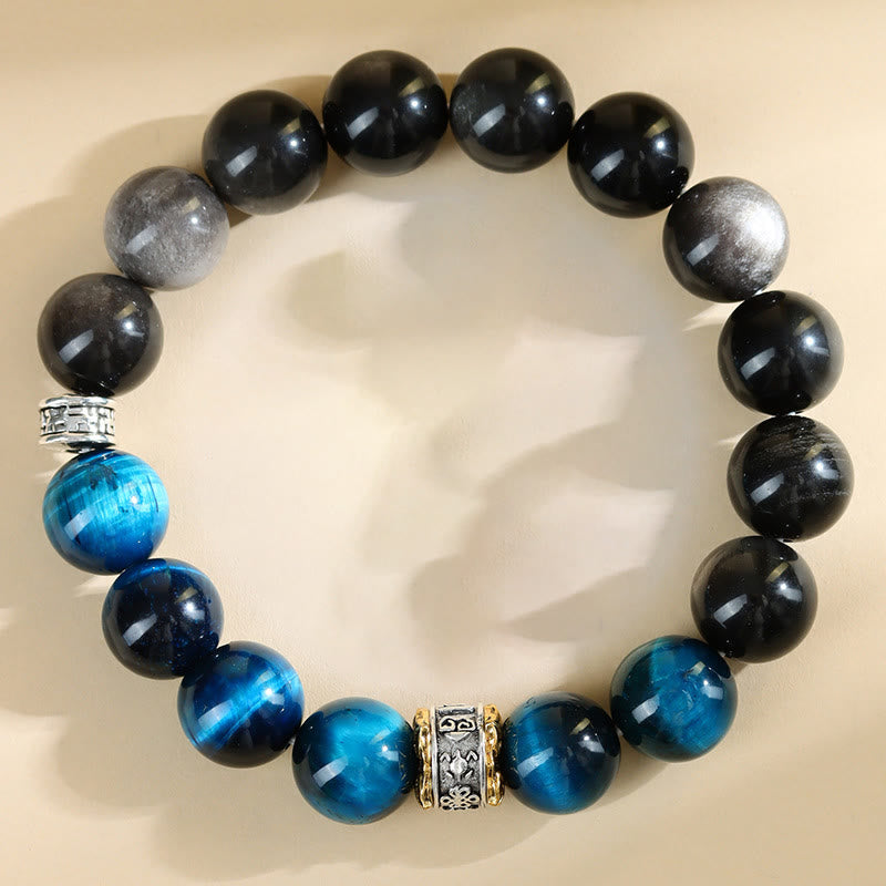 KarmaRipple's Blue Tiger Eye Silver Sheen Obsidian Strength Bracelet p12