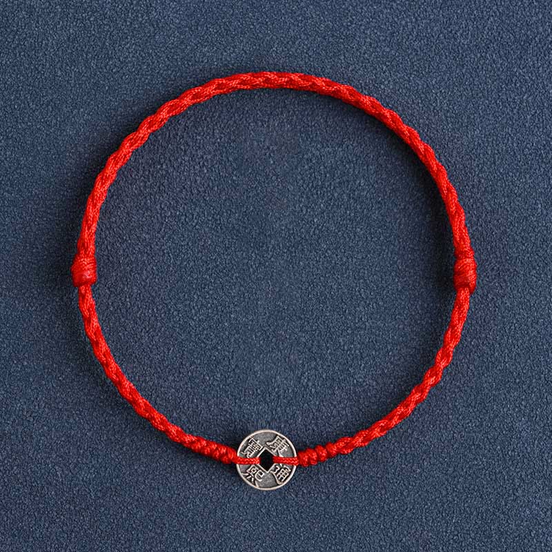 KarmaRipple's 925 Sterling Silver Five Emperor Coins Red String Protection Fortune Woven Bracelet Anklet p3
