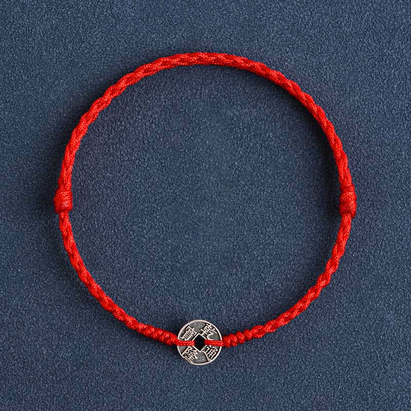 KarmaRipple's 925 Sterling Silver Five Emperor Coins Red String Protection Fortune Woven Bracelet Anklet p26