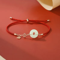 KarmaRipple's Authentic Hetian Jade Peace Buckle 925 Sterling Silver Red String Fu Character Protection Fortune Bracelet