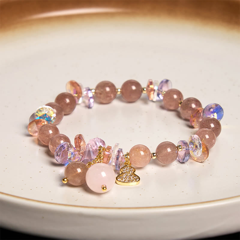 KarmaRipple's Strawberry Quartz Gemstone Gourd Positive Bracelet p12