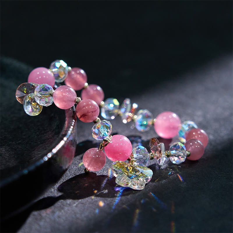 KarmaRipple's Strawberry Quartz Ivory Gemstone Pink Gemstone Butterfly Love Bracelet p12