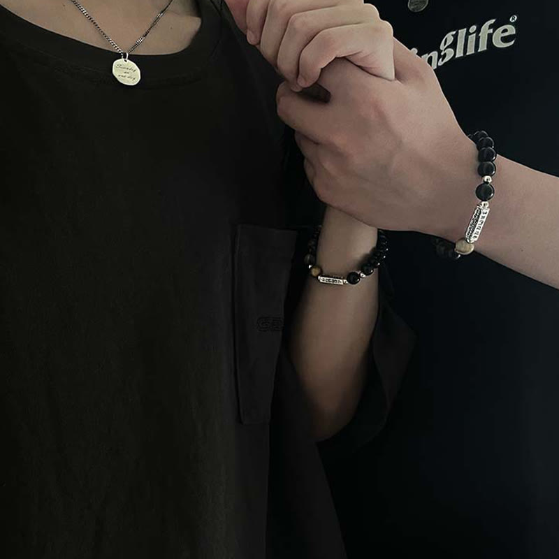 KarmaRipple's Authentic Black Obsidian Tiger's Eye Six True Words 'om Mani Padme Hum' Strength Love Bracelet p4