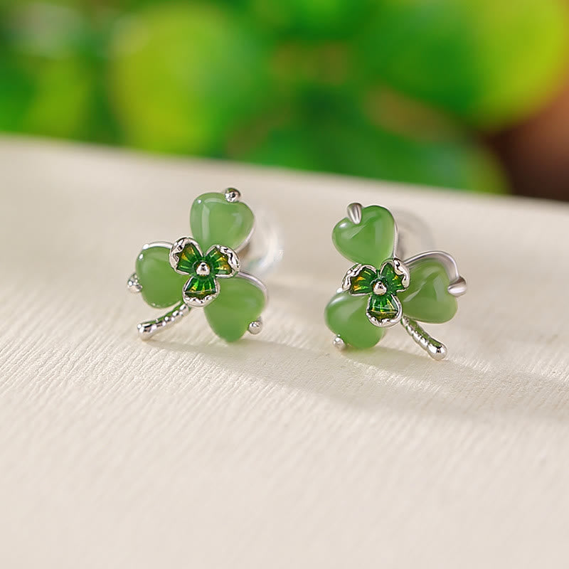 KarmaRipple's 925 Sterling Silver Enamel Hetian Jade Shamrock Fortune Earrings p8