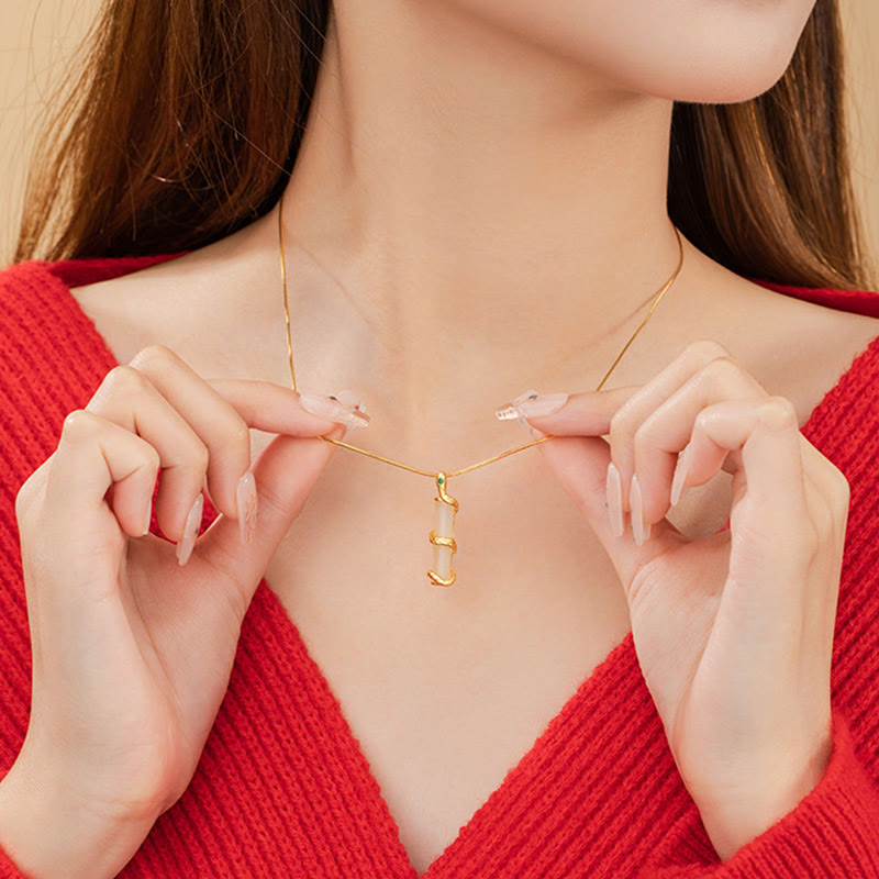 KarmaRipple's Hetian Jade 925 Sterling Silver Year of the Snake Bamboo Growth Pendant Necklace p10