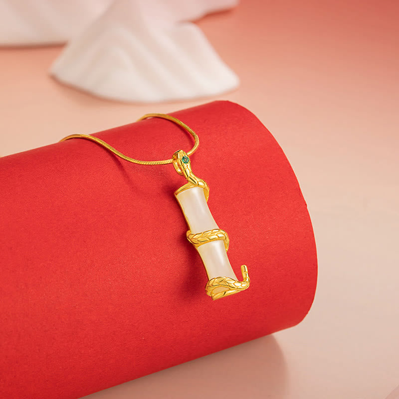 KarmaRipple's Hetian Jade 925 Sterling Silver Year of the Snake Bamboo Growth Pendant Necklace p2