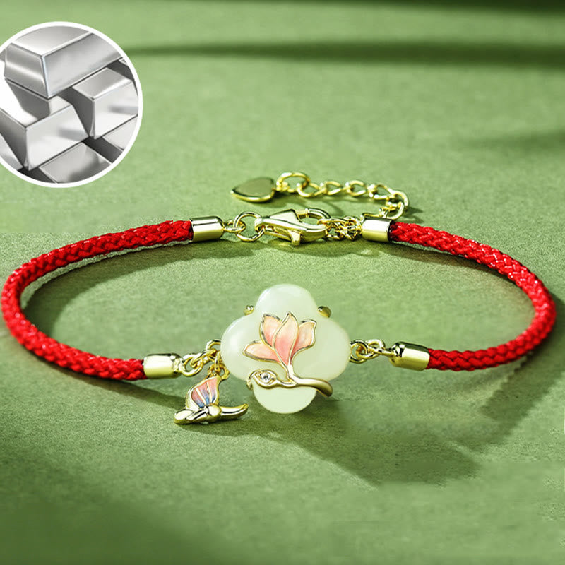 KarmaRipple's 925 Sterling Silver Hetian Jade Magnolia Flower Butterfly Fortune Chain Bracelet p4