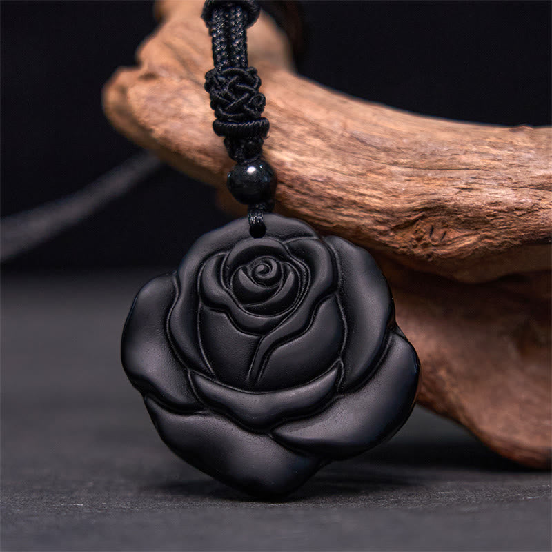 KarmaRipple's Black Obsidian String Black Rose Purification Pendant Necklace p19