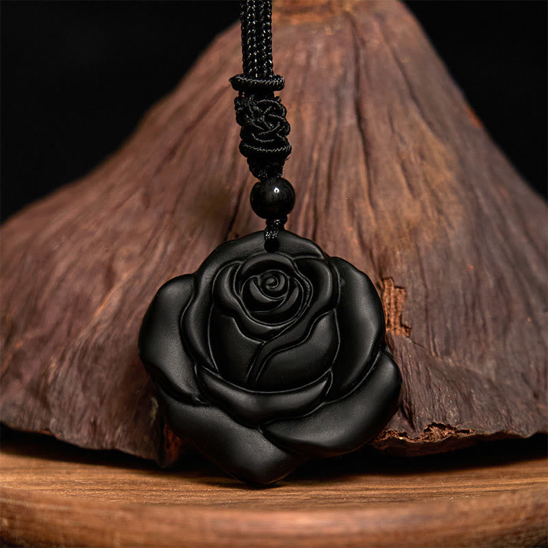KarmaRipple's Black Obsidian String Black Rose Purification Pendant Necklace p12