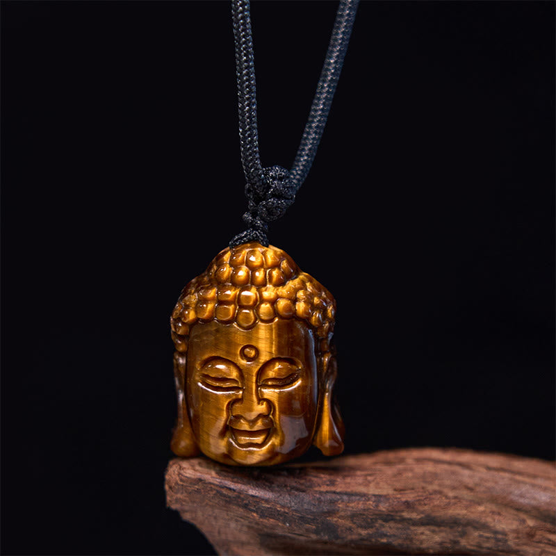 KarmaRipple's Tiger Eye String Buddha Head Courage Pendant Necklace p3